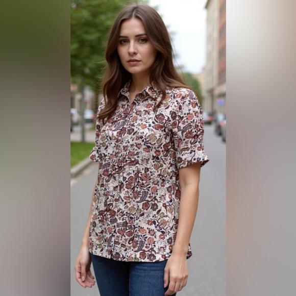 Zara Tops - Zara 100% Silk Bohemian Peasant Print Blouse‎ Large